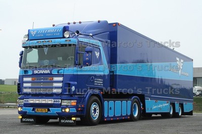LKW Foto Scania 144 460 Kofferauflieger Niederlande blau JJ VERWEIJ TRANS #n9oz