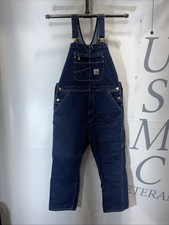 Mens Carhartt Loose Fit Denim Jeans Carpenters Bib Overalls Size 34X28