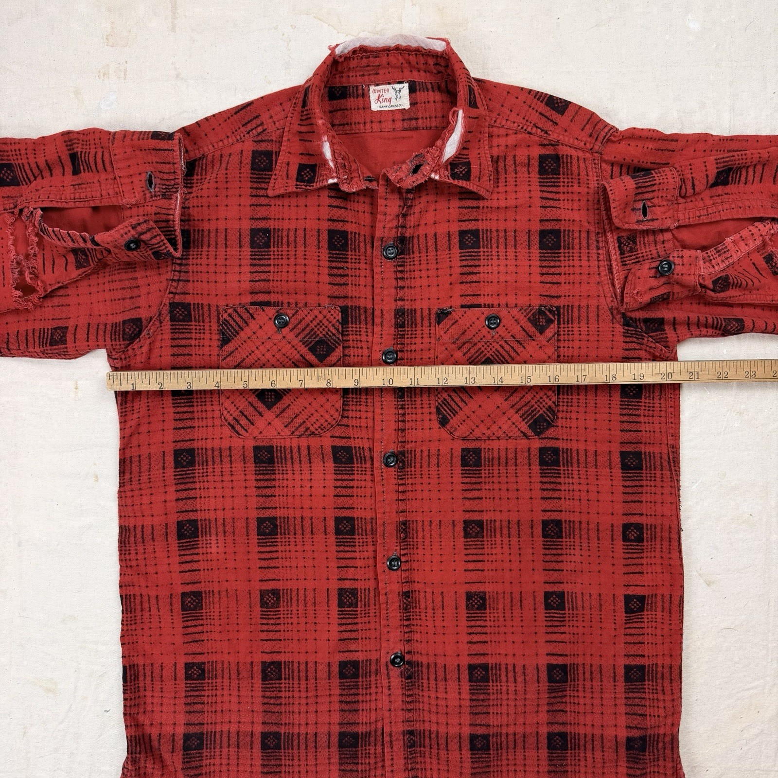 Vintage 50s Winter King Distressed Shadow Plaid Cotton Flannel Shirt Gussets image 2