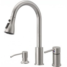 FROPO 3 Hole Kitchen Faucets Brushed Nickel Kitchen Faucet with Soap Dispenser