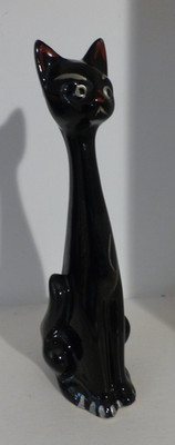 Vintage Langhals schwarze sitzende Katze Keramik Vase 37 cm hoch bemaltes Gesicht