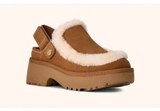 UGG Esmee Women's Clog Chestnut Size 7 Platform Heel Strap Fur Brown CHE 1173331