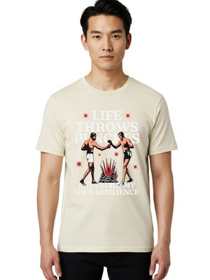 Life-Throws-Punches Mens Graphic Tee,100% Cotton,Casual Summer Wear