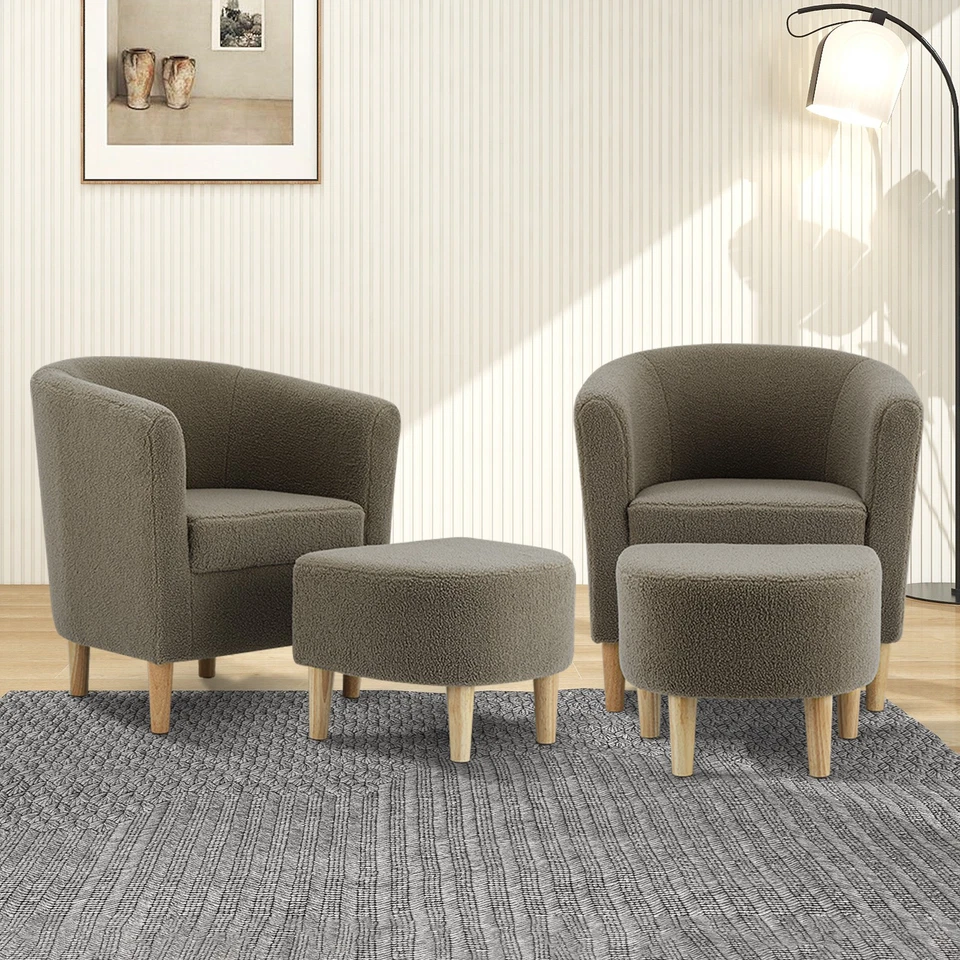 Silla con brazo acento con sofá individual otomano sala de estar tapizada en tela de lana Foto 3 de 4