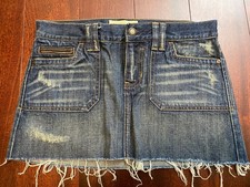 Vintage Abercrombie Denim Mini Skirt Size 2 Distressed Frayed Hem Y2K Style