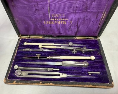 antique 19th century A. Marandet French drafting scribe writing box tool set