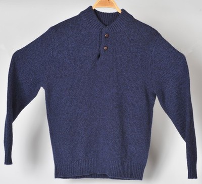 LL Bean Classic Ragg Wool Henley Sweater Men's Medium Nautical Blue NEW w Tag