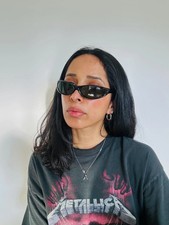 Authentic Vintage 90s Small Black Oval Sunglasses