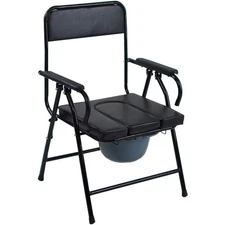 4-in-1 Folding Steel Bedside or Raised Commode, Shower Chair, Black, 330lbs Cap.