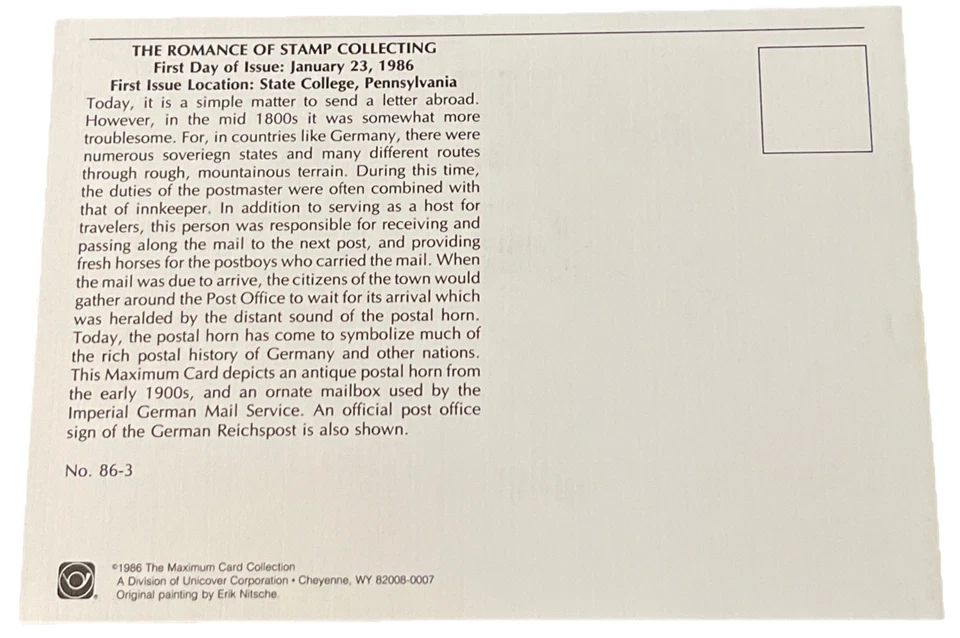 USA 1986 THE ROMANCE OF STAMP COLLECTION JANUARY 23, 1986 FDC MAXI CARD - Image 2 of 2