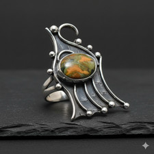 Handmade Ocean Jasper Sterling Silver Ring Size 8 Artisan Statement Jewelry