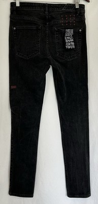 Ksubi Chitch Signature Jean Women Sz32 Black Slim Fit Acubi Red Stitch W/Tag