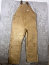Vintage Carhartt Double Knees Quilt Insulated Brown Bib Overalls Men's 44x32