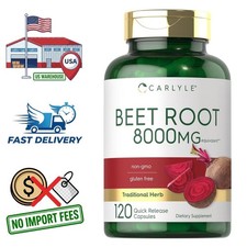 Beet Root 8000mg Supplement, 120 Powder Capsules, Beta vulgaris 20:1 Extract
