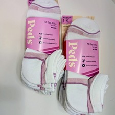 PEDS All Day Active Half Cushion No Show Socks Size Medium 5-10 White 12 Pairs