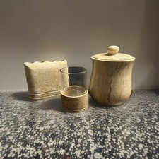 WaterStone Inc Genuine Marble  Travertine 3 Hole Toothbrush Holder, Cup And Jar