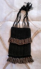 Antique Victorian Knit Miser s Purse Black Crochet with Beaded Fringe