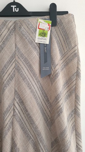 Marks & Spencer Damen Gestreift Braun Mix Midi Fit and Flare Rock - Größe 12 - Neu - Bild 4 von 11
