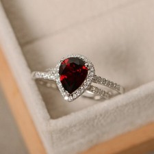 2CT Garnet Gemstone 925 Silver Plated Cocktail Stack Ring US Duty Free