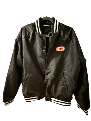 ESPN Disney Mens Satin Black  Snap Up Bomber lined Jacket Sz-XL specialty D8
