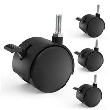 2" Nylon Plastic Stem Casters with Brake, 5/16"-18 Threaded Stem Furniture