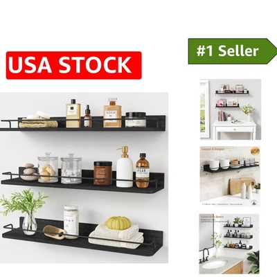 Vintage Black Floating Shelves with Rail   24 Inch for Style & Storage