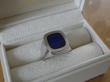 Massiver Herrenring in 14K / 585er Weißgold - Größe 64 mit Lapislazuli -