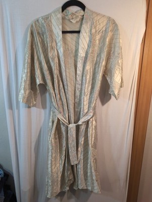 VTG Gold Colored Kimono Style Bridal Robe M Sexy Loungewear Pockets