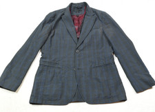 John Varvatos USA Luxe Blazer Mens 38 Gray Blue Plaid Two-Button Slim Fit