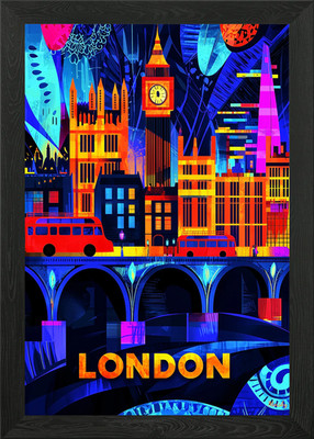 London Neon Nights   Vibrant Citysc Framed Wall Art Poster Canvas Print Picture