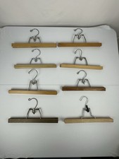 8 Pc Set Vintage Antique Wooden Metal Pants Skirt Hangers Clamp Clip 12"  11