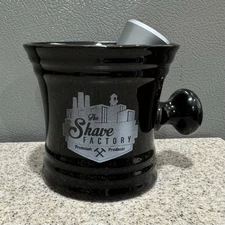 The Shave Factory Handled Mug & Brush Black 3.5”x4” in Pristine Condition