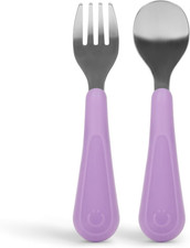 Toddler Utensils Set, 2 Pack   Stainless Steel Fork  Spoon with Easy-Grip Silic