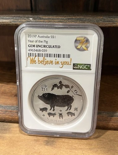2019-P Australia $1 Silver Lunar Series Year of The Pig 1 oz NGC Coin -039