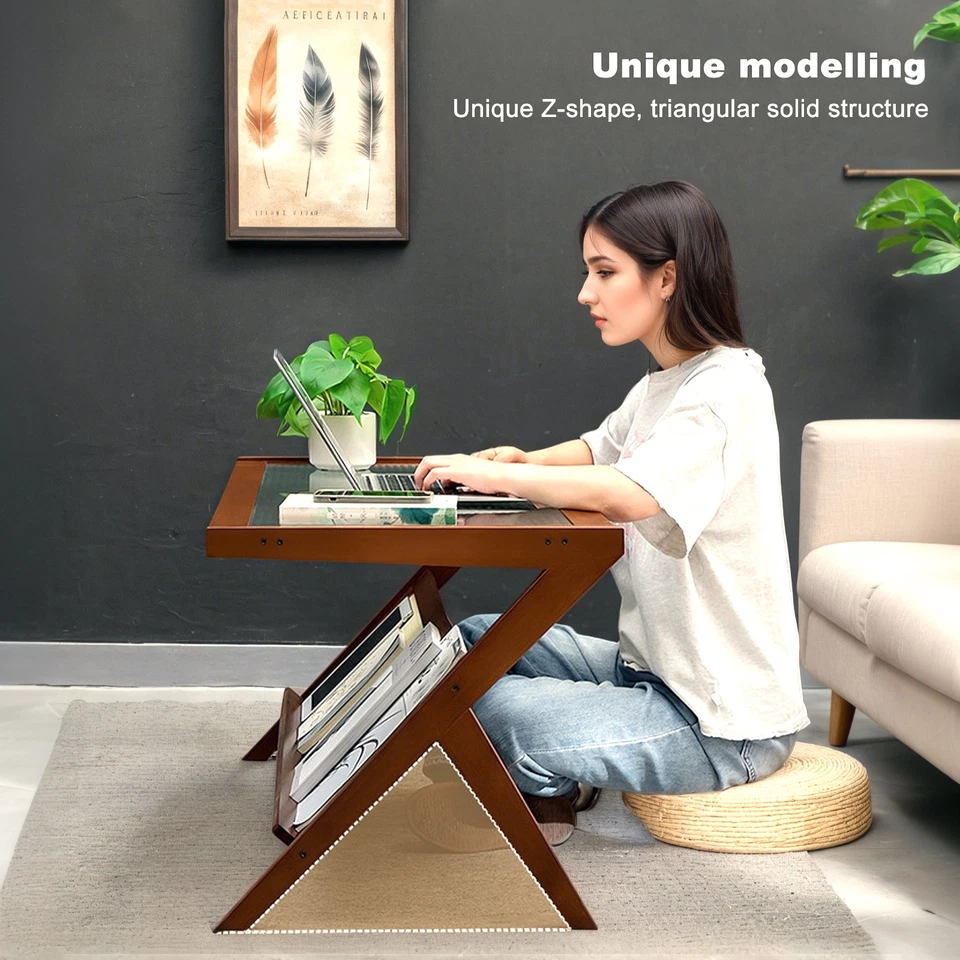 Modern Rattan Coffee Table with Glass Top,Large Boho Center Table with Storage - Image 4 of 4