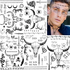 5 Sheets Large Malone Tattoos For Men Women Adults, Halloween 