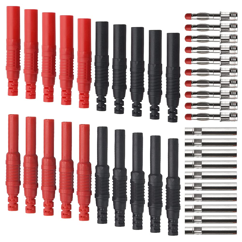 Black/Red 10Pcs Insulated Safety Shrouded 4Mm Banana Female Jack Connector + 10P