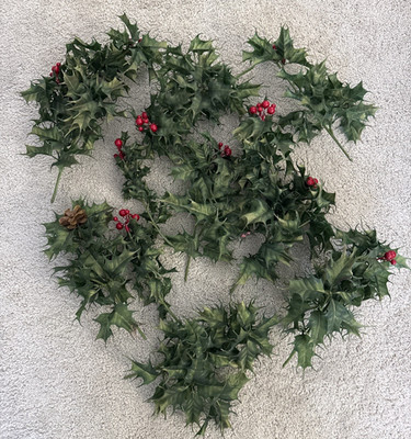10-pc Lot Vintage Plastic Christmas Holly Leaf Berry Picks Sprigs 10''-14'' Long