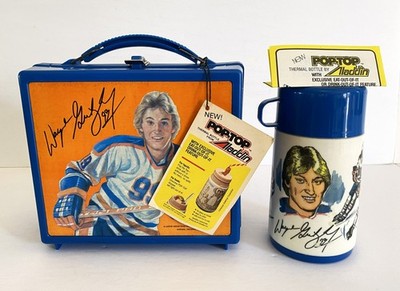 1980 Wayne Gretzky Lunchbox Thermos Blue Front & Back Nr Mint Tag Aladdin Canada