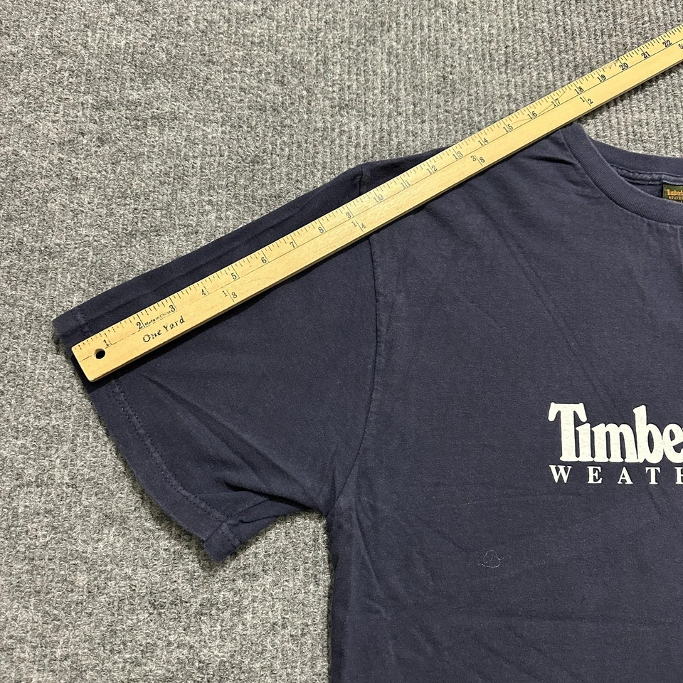 Camisa masculina vintage Timberland Weathergear grande marinha feita nos EUA gráfica anos 90 - Imagem 4 de 4