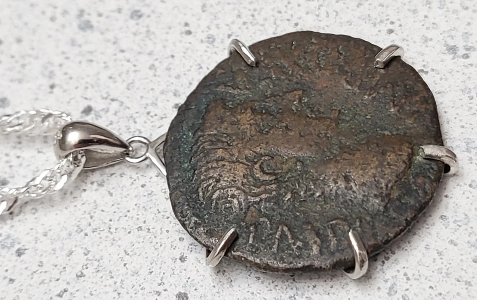 Colar de prata esterlina 925 genuíno pingente moeda antiga imperador romano Augusto - Imagem 4 de 4