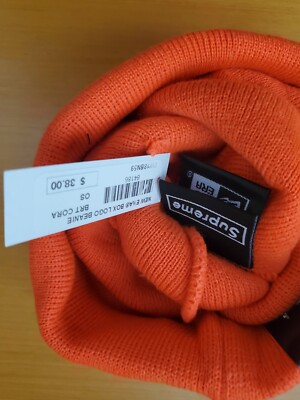 Supreme New Era Box Logo Bright Coral Beanie Hat FW18BN59 World