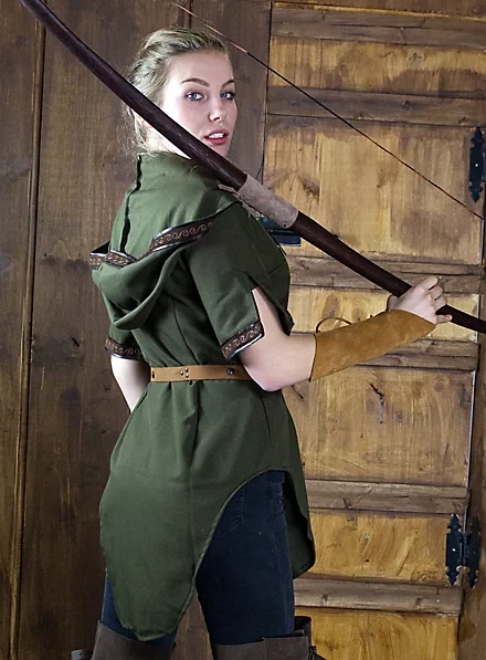 Linda túnica feminina medieval celta viking capuz renascentista camisa SCA Larp gif - Imagem 4 de 4