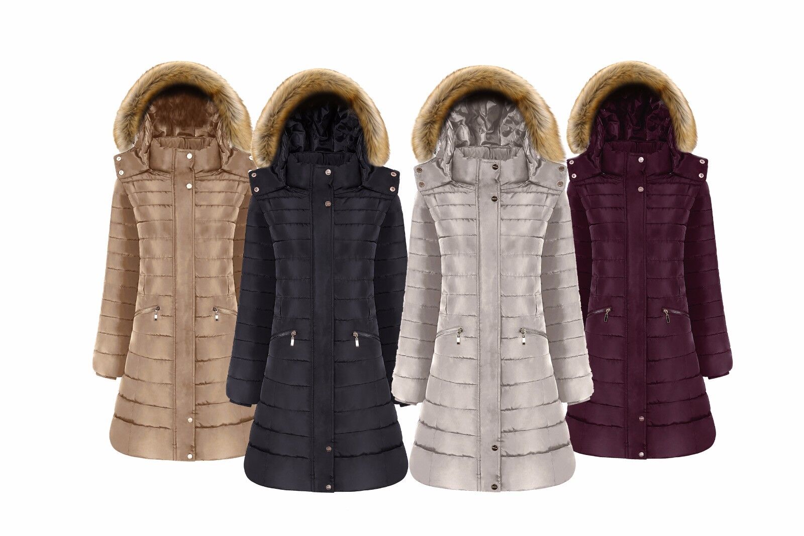 Women’s Designer Winter Parker Quilted Coat Fur Hooded Long Ladies ...