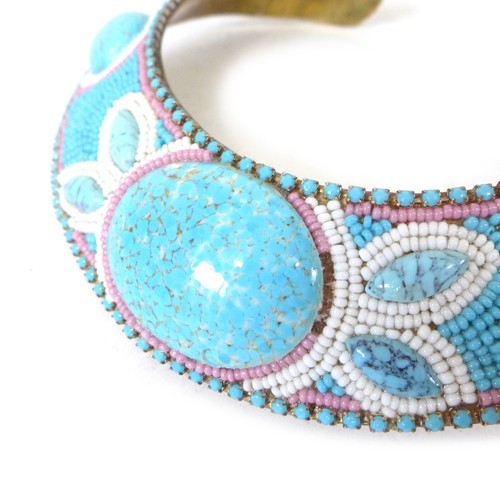 Collar Gargantilla Vintage MJ HANSEN Diseñador con Cuentas de Piedra Turquesa - Imagen 3 de 7