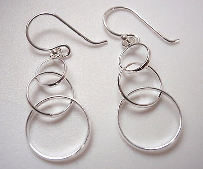 Triple Circles Hang at Right Angles when Worn Earrings 925 Sterling Silver 