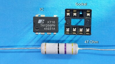 TNY266PN plus Widerstand 47 Ohm Widerstand 3 Watt + Sockel