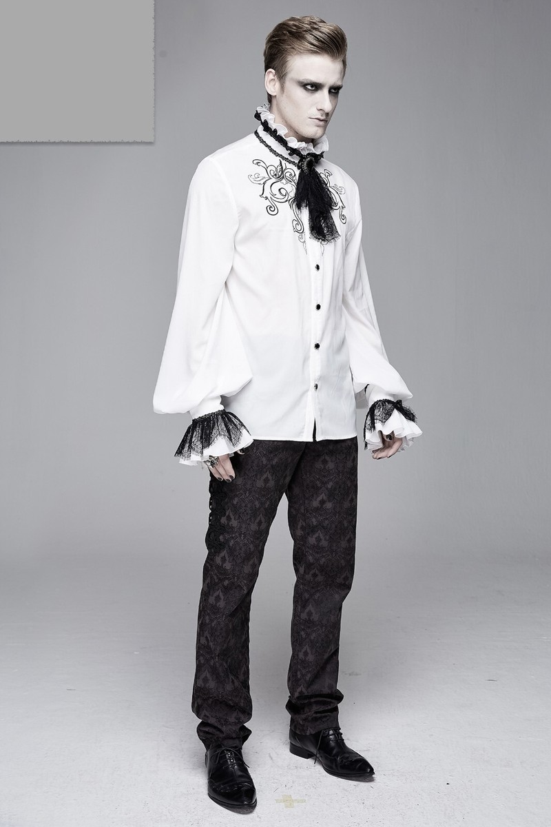 SHT04102 punk wedding Gothic embroidered long sleeve chiffon White men shirt with necktie XL
