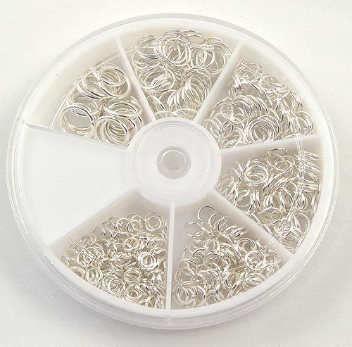 Assorted Silver Plated Jump Rings 4mm - 10mm.  Box of 500+ rings   J1352