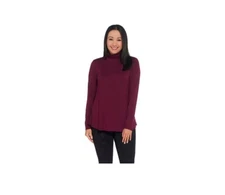 New H by Halston Essentials L Turtleneck Long Sleeve Top Bordeaux  QVC 1980